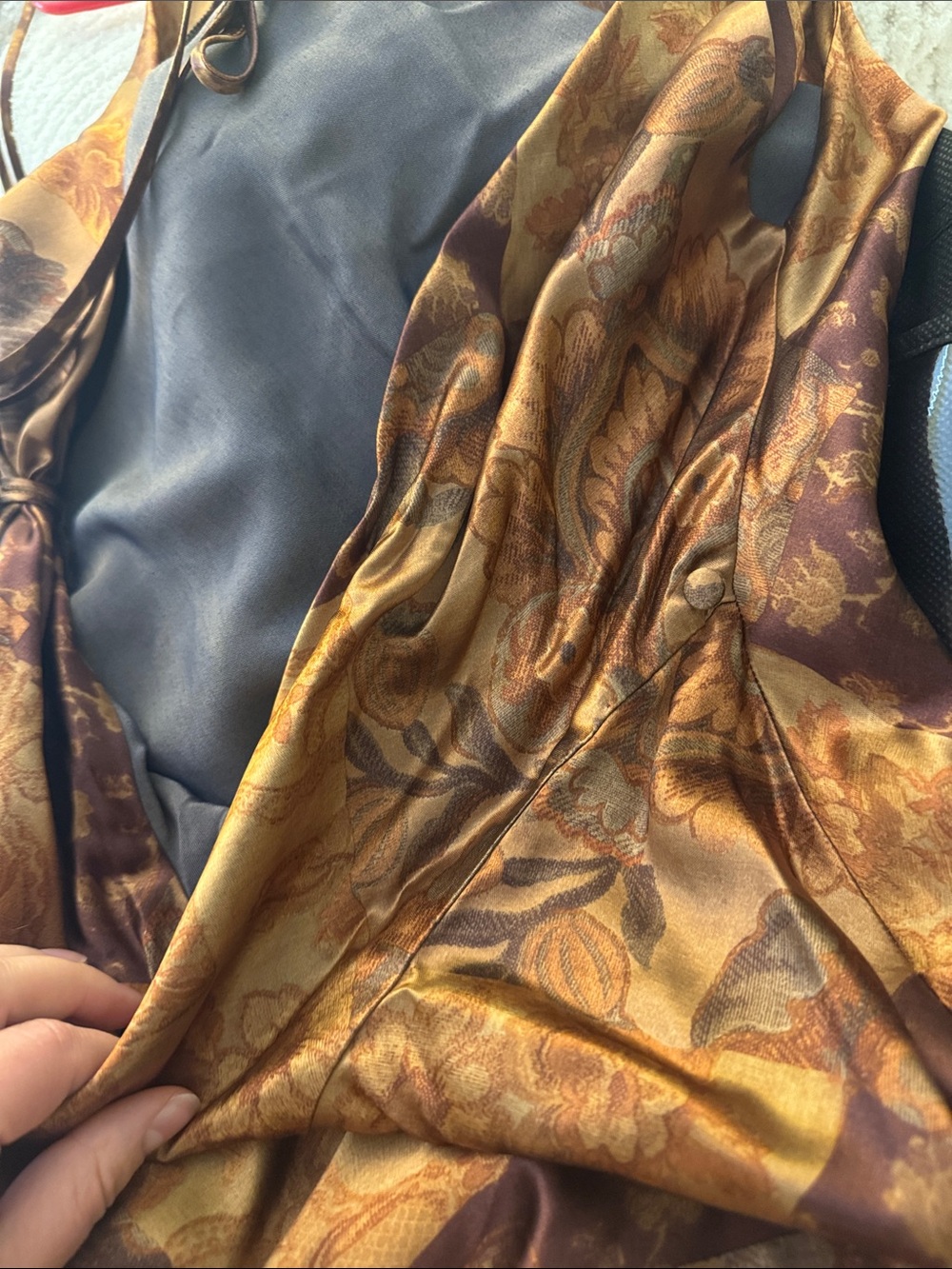 Mirror Palais Gold Brown Paisley Satin Cowl-Neck Maxi Dress - Picture 8 of 8